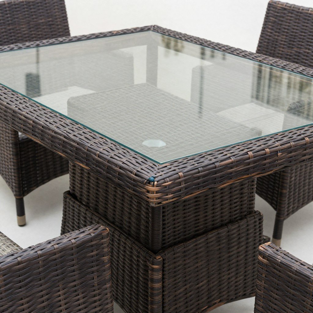All-weather wicker outdoor dining table