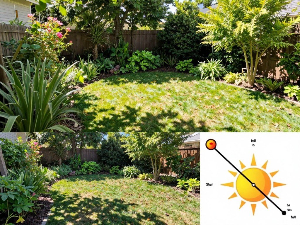 Backyard showing different sun and shade patterns throughout the day