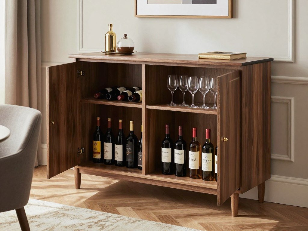 Bar cabinet for dining room with specialized storage for glasses and bottles Bar cabinet for dining room with specialized storage for glasses and bottles