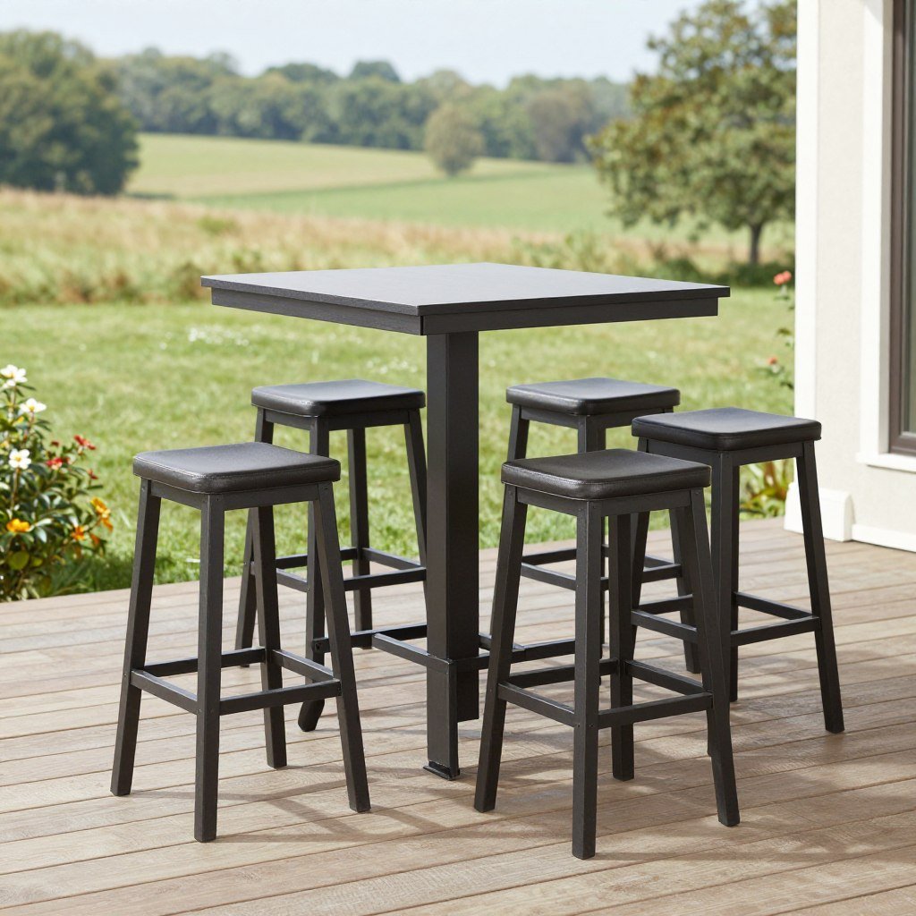 Bar-height outdoor dining table with stools