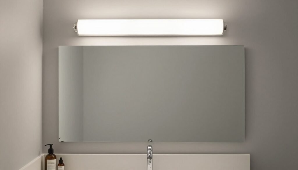 Bathroom showing proper proportion between mirror and vanity light