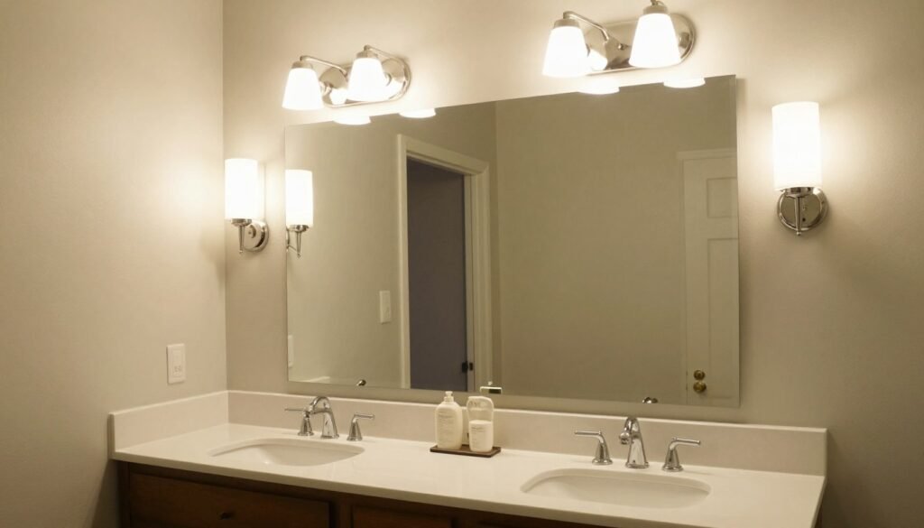 Bathroom showing proper vanity light sizing in relation to mirror and vanity