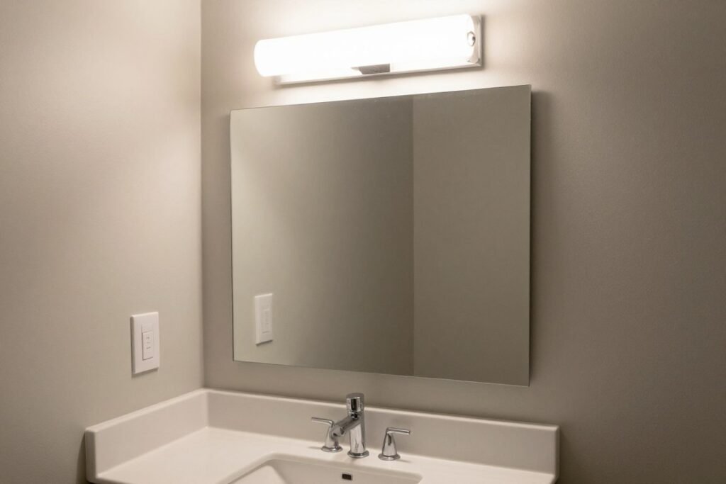 Bathroom with incorrectly sized vanity light