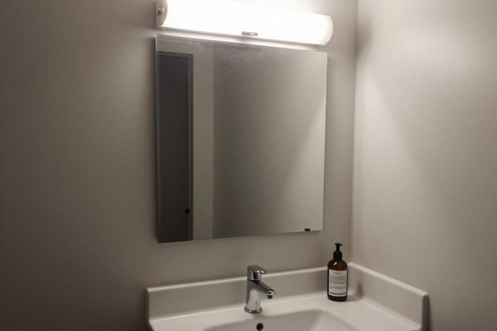 Bathroom with insufficient lighting above mirror