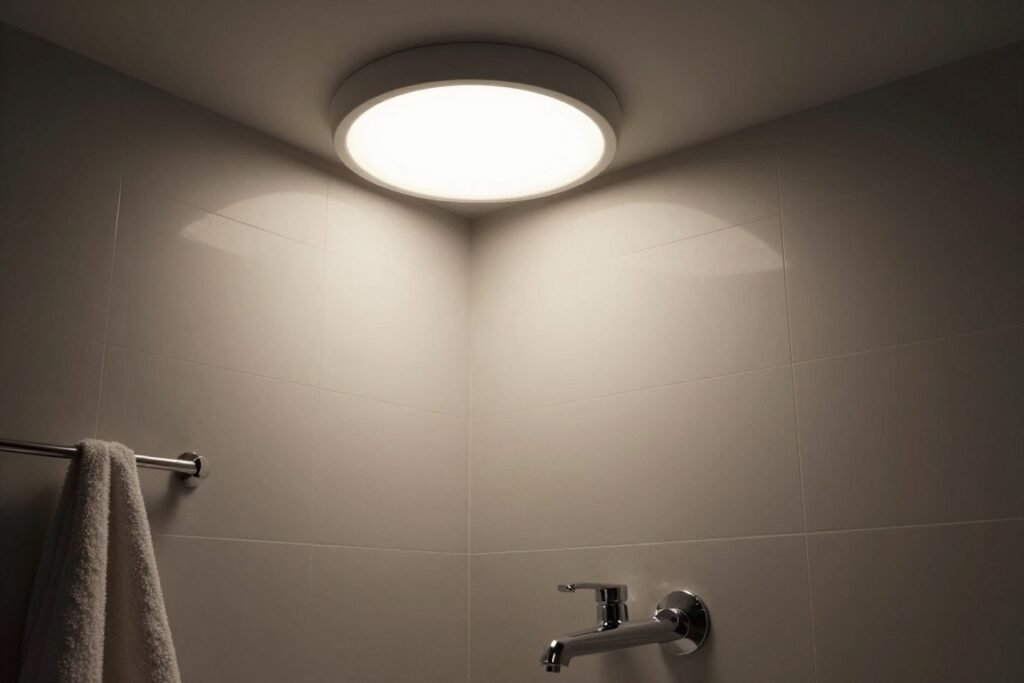 Bathroom with non-dimmable harsh lighting