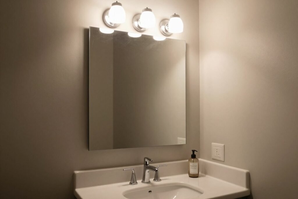 Bathroom with poorly positioned vanity lighting