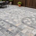 Beautiful modern patio pavers design with furniture and landscaping