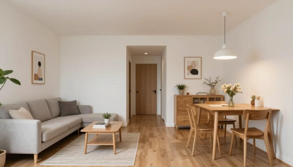 Beautifully designed small living room with dining area