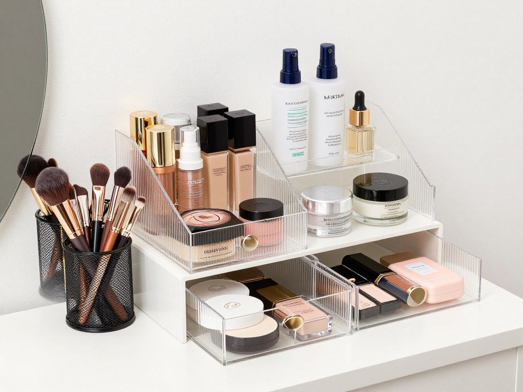 Beautifully organized vanity inspo with acrylic organizers and drawer dividers