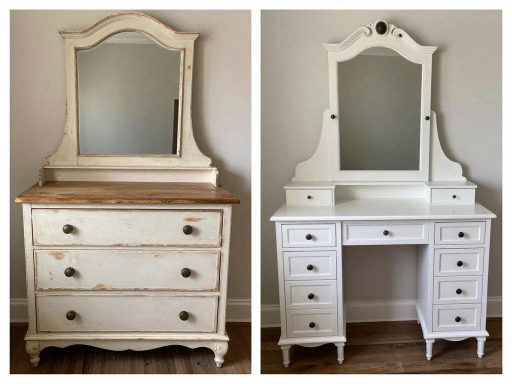 Before and after transformation of a DIY vanity project