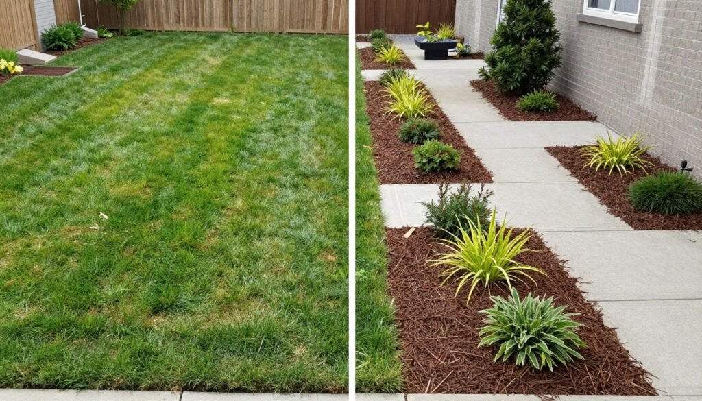 Before and after transformation of a simple front yard landscape