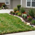 Before and after transformation of side of driveway landscaping showing improved curb appeal