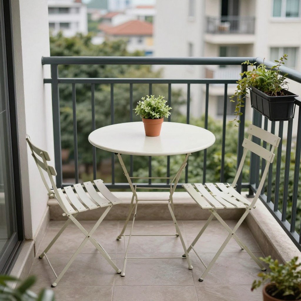 Bistro outdoor dining table for two on a small balcony