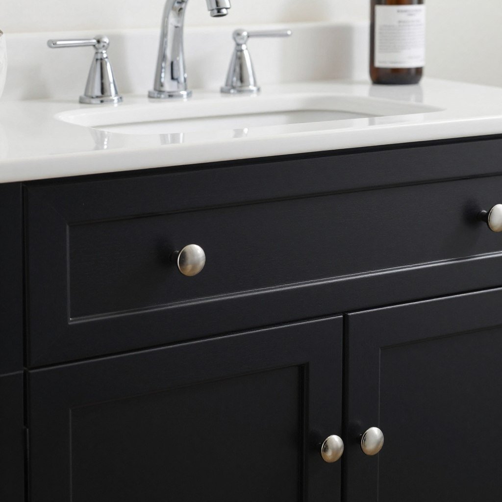 Black bathroom vanity with chrome or nickel hardware for a classic contrast Black bathroom vanity with chrome or nickel hardware for a classic contrast