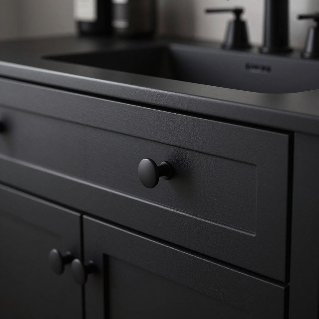 Black bathroom vanity with matte black hardware for a seamless look Black bathroom vanity with matte black hardware for a seamless look