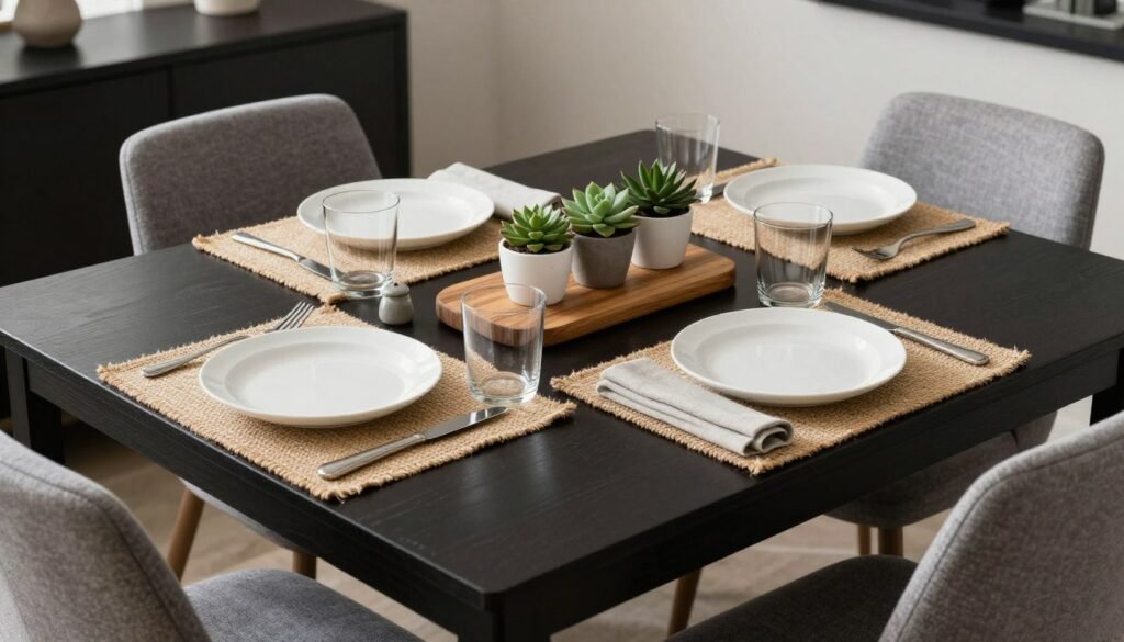 Black dining table set for everyday dining with simple elegant elements