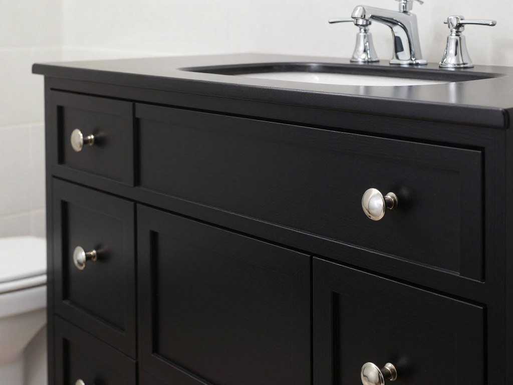 Black vanity with bright chrome or nickel hardware for crisp contrast