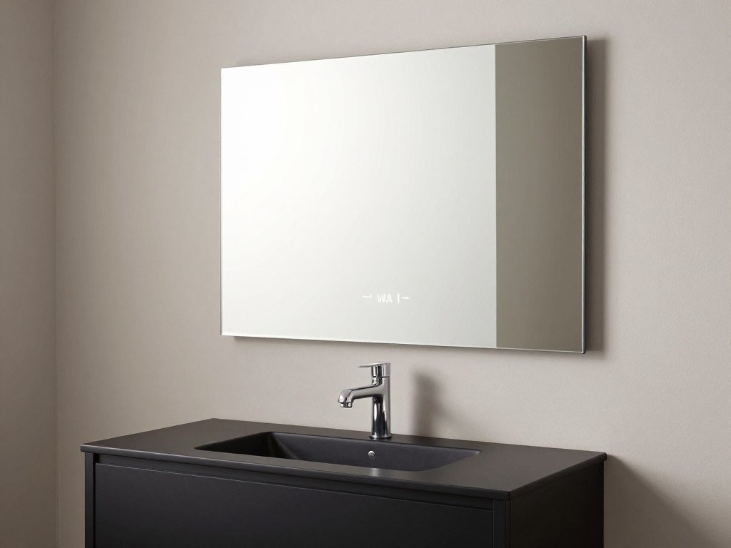 Black vanity with clean frameless mirror for a modern look
