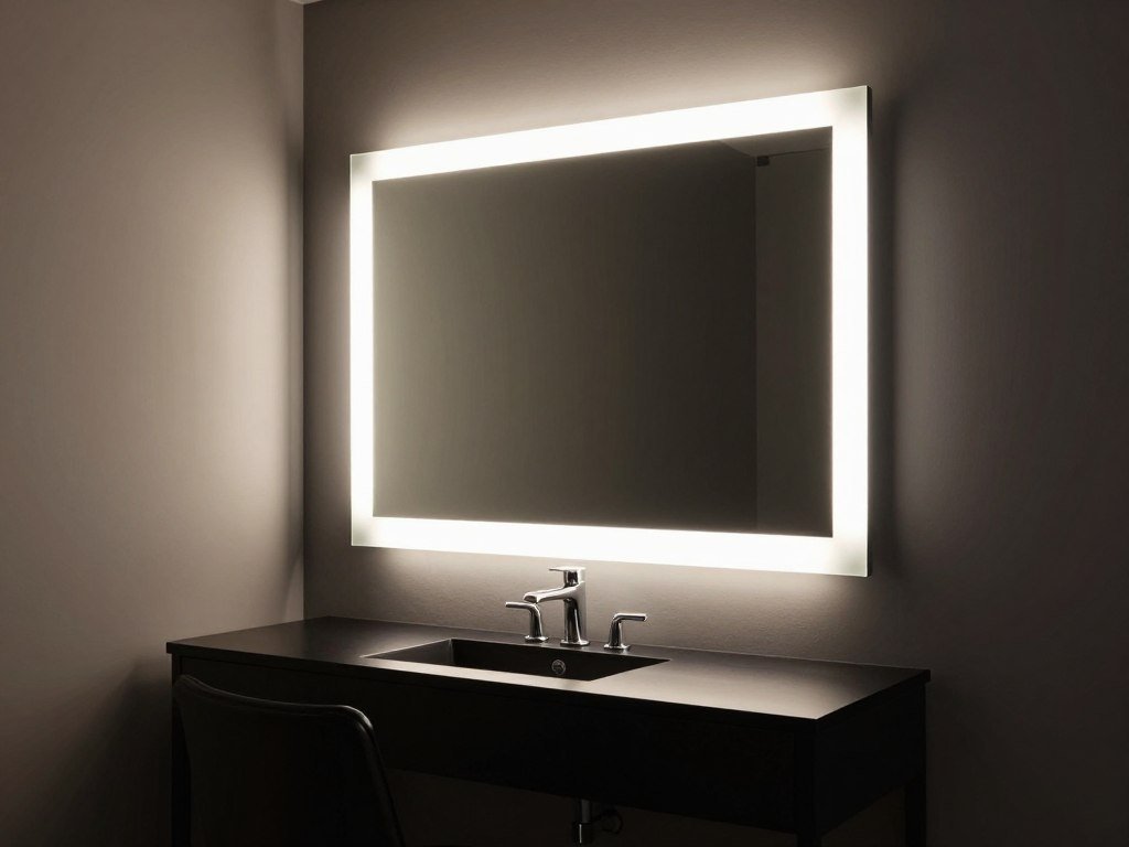 Black vanity with strategic lighting to enhance its appearance