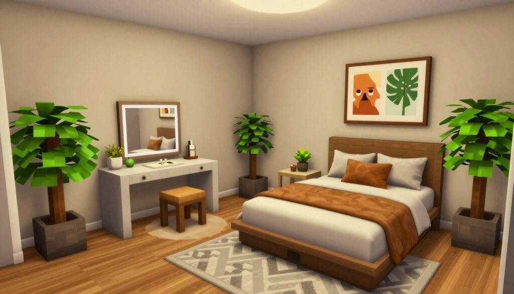 Bloxburg bedroom showing how vanity area integrates with overall room design Bloxburg bedroom showing how vanity area integrates with overall room design
