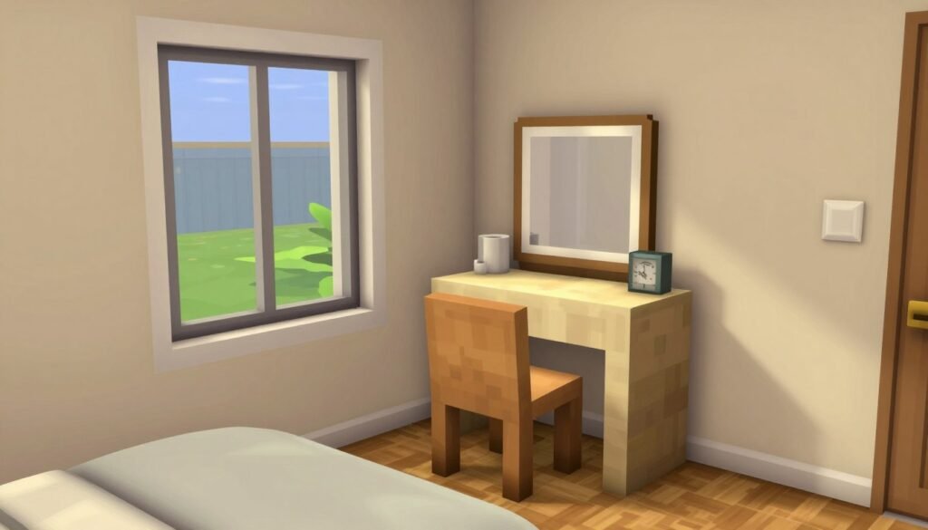 Bloxburg bedroom with perfectly positioned vanity near natural light Bloxburg bedroom with perfectly positioned vanity near natural light
