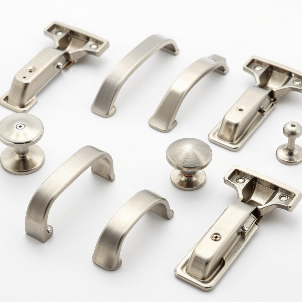 Brushed nickel hardware for built-in hutch dining room