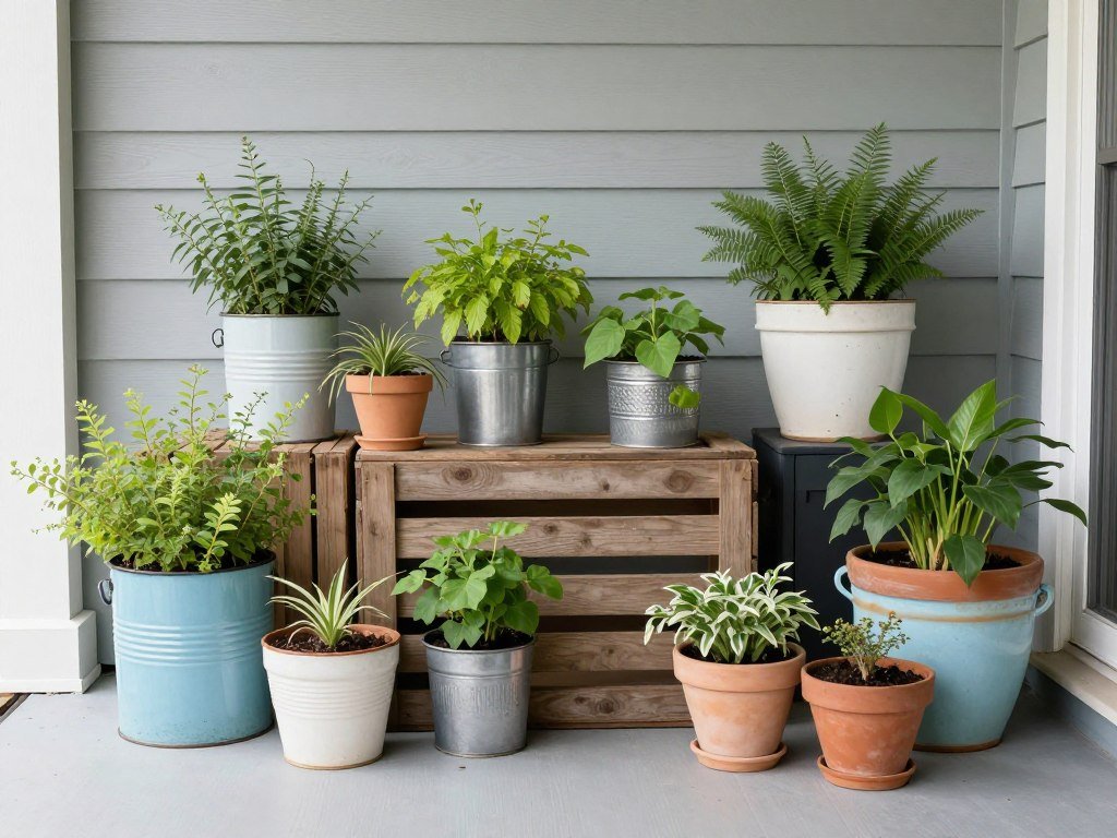 Budget-friendly front porch with repurposed containers and propagated plants Budget-friendly front porch with repurposed containers and propagated plants