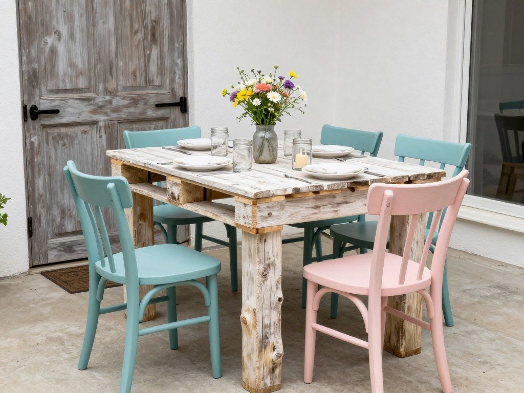 Budget patio dining area with upcycled table and simple decor Budget patio dining area with upcycled table and simple decor