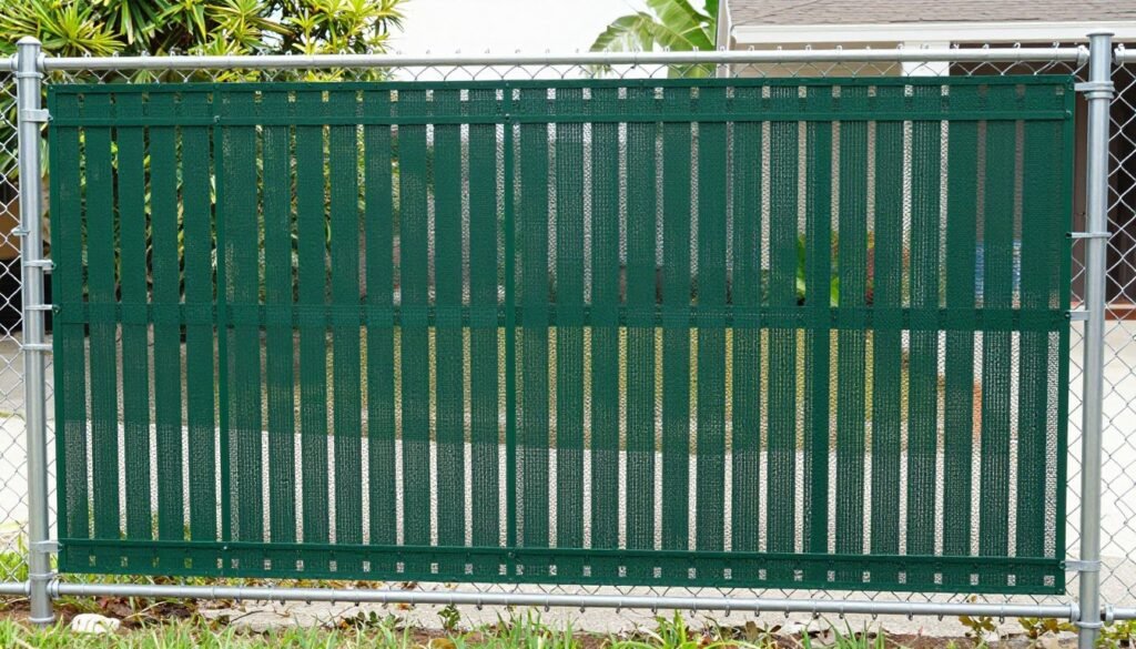 Chain link fence with privacy slats creating an affordable privacy screen