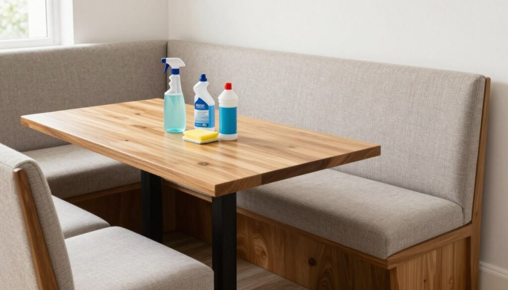 Cleaning and maintaining a dining banquette bench with proper supplies