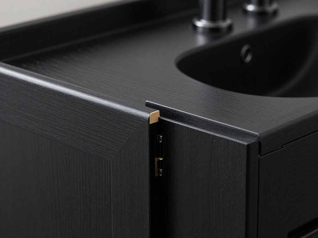 Close-up of high-quality black vanity materials and construction