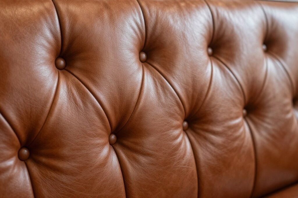 Close-up of leather upholstery on a dining booth