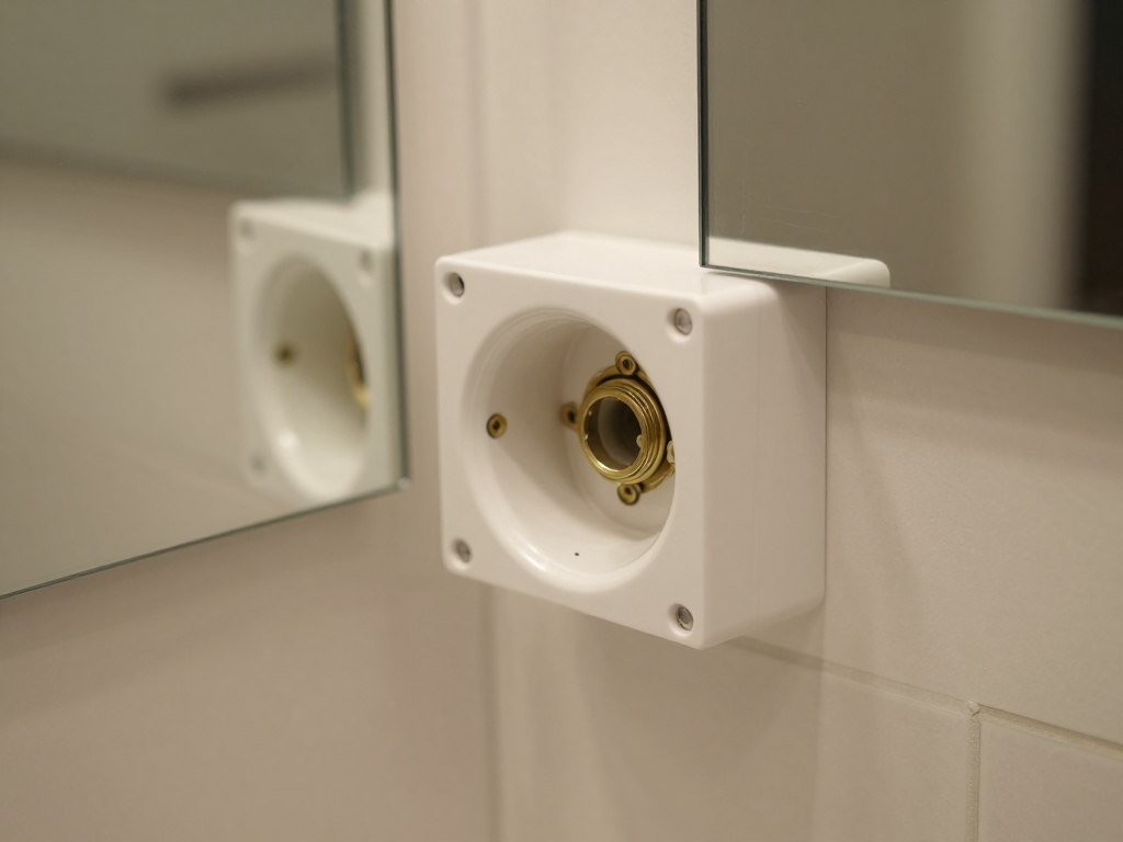 Close-up of properly installed bathroom vanity light with junction box