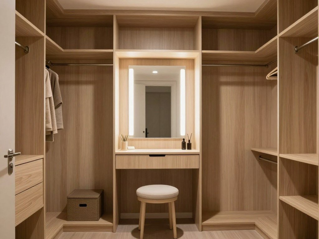 Closet vanity inspo showing converted closet space into beauty station