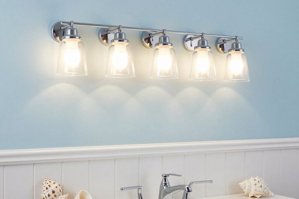 Coastal bathroom with nautical-inspired vanity lights