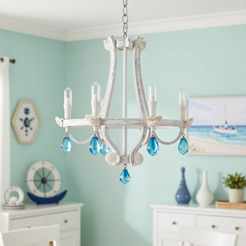 Coastal chandelier with beaded or shell elements