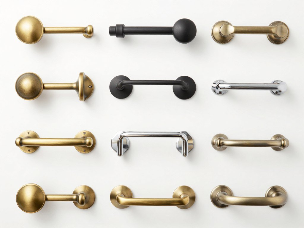 Collection of bathroom vanity hardware options in different finishes and styles