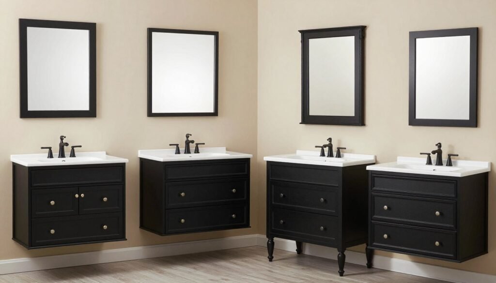Collection of different black bathroom vanity styles from modern to traditional Collection of different black bathroom vanity styles from modern to traditional