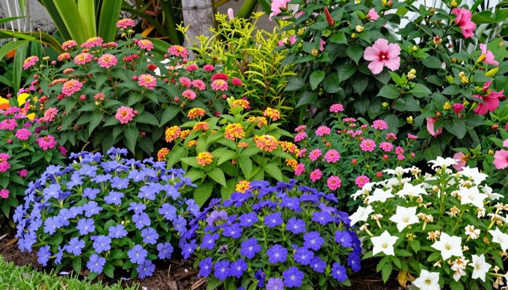 Colorful Florida garden with a variety of flowering plants providing year-round interest