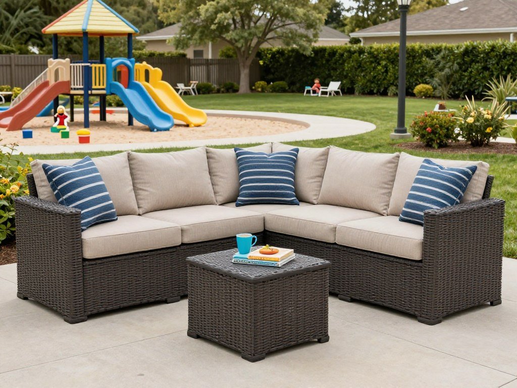Comfortable adult seating area positioned to overlook children's play space