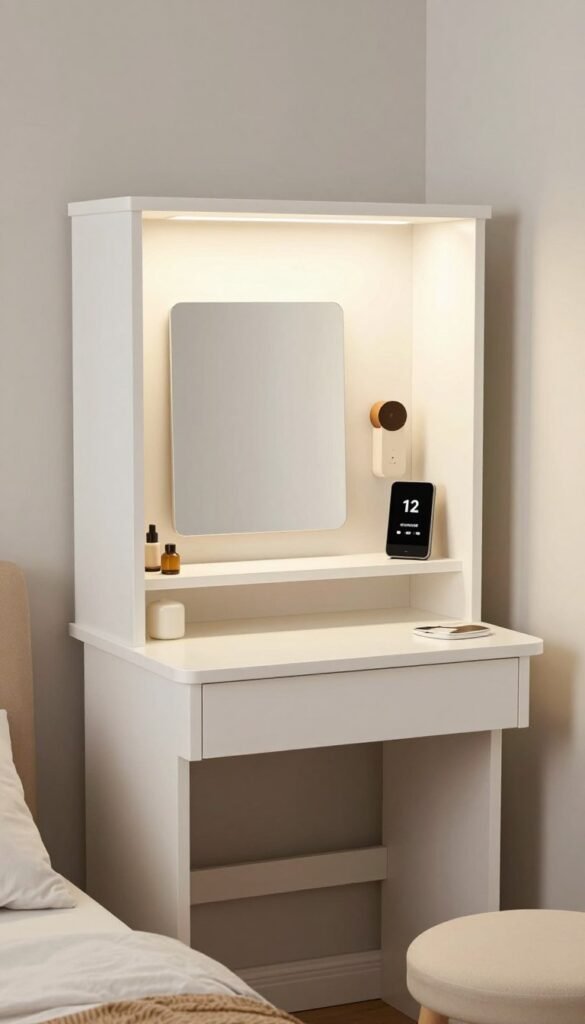 Compact all-in-one desk and vanity combo perfect for tiny spaces