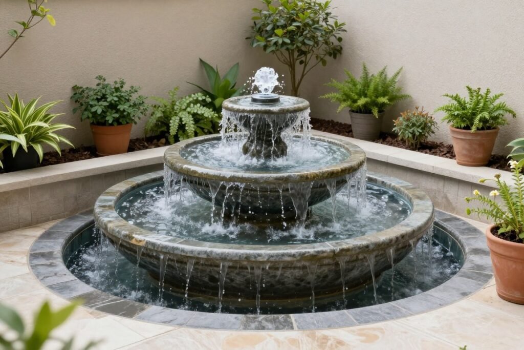 Compact water feature in a small backyard creating a peaceful focal point