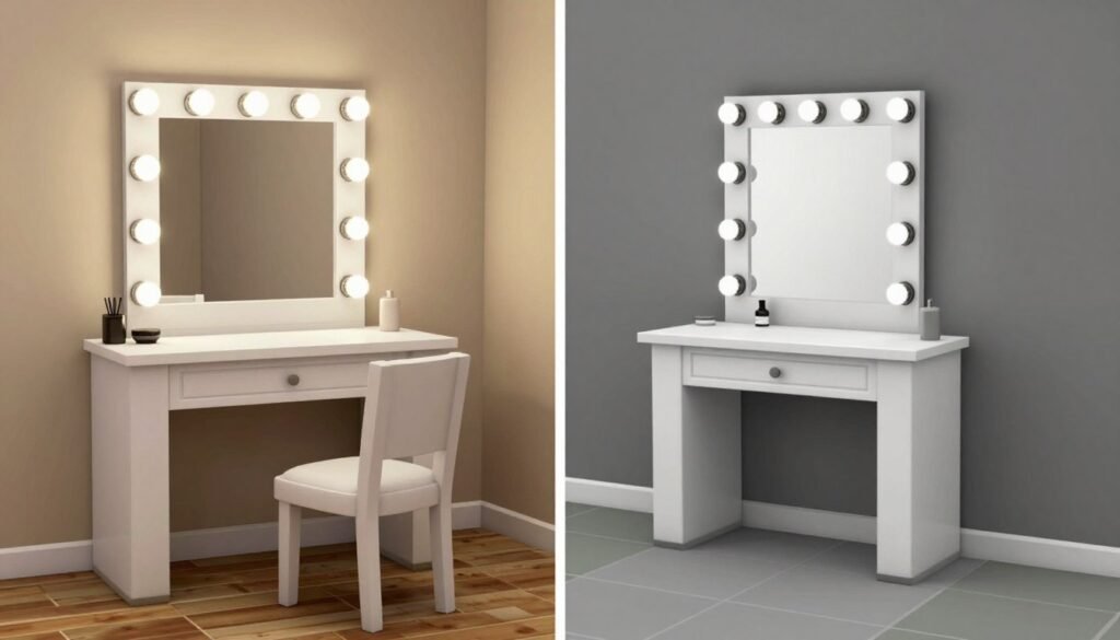 Comparison between real-world Hollywood vanity and Bloxburg recreation Comparison between real-world Hollywood vanity and Bloxburg recreation