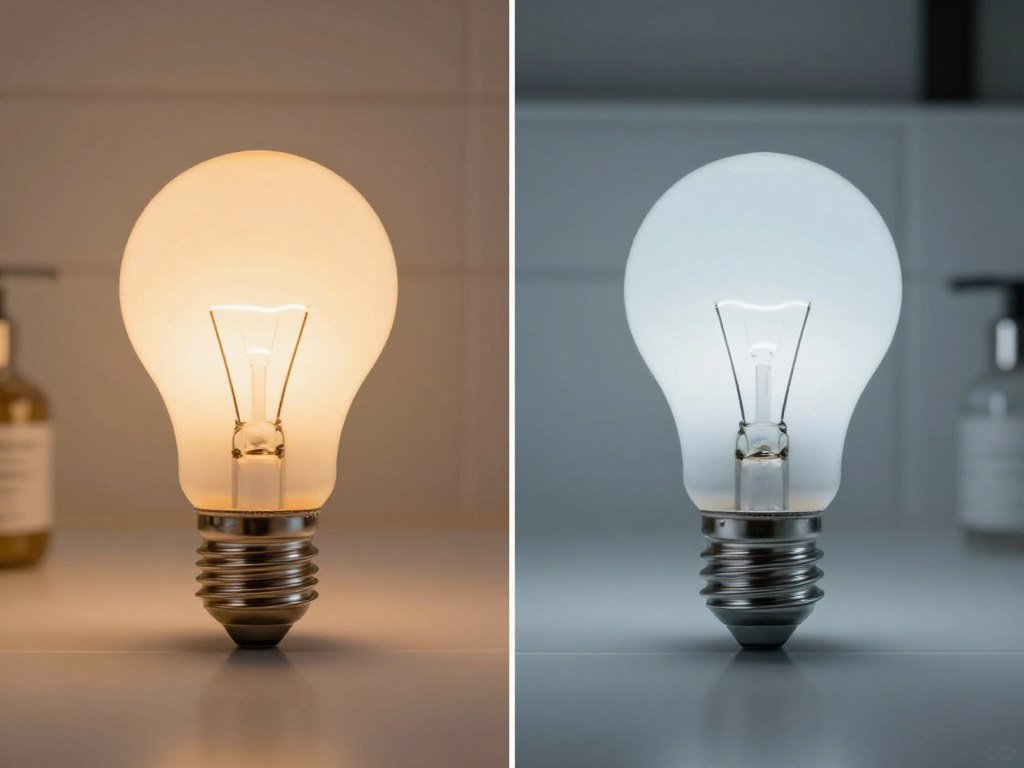 Comparison of different light bulb color temperatures in bathroom setting