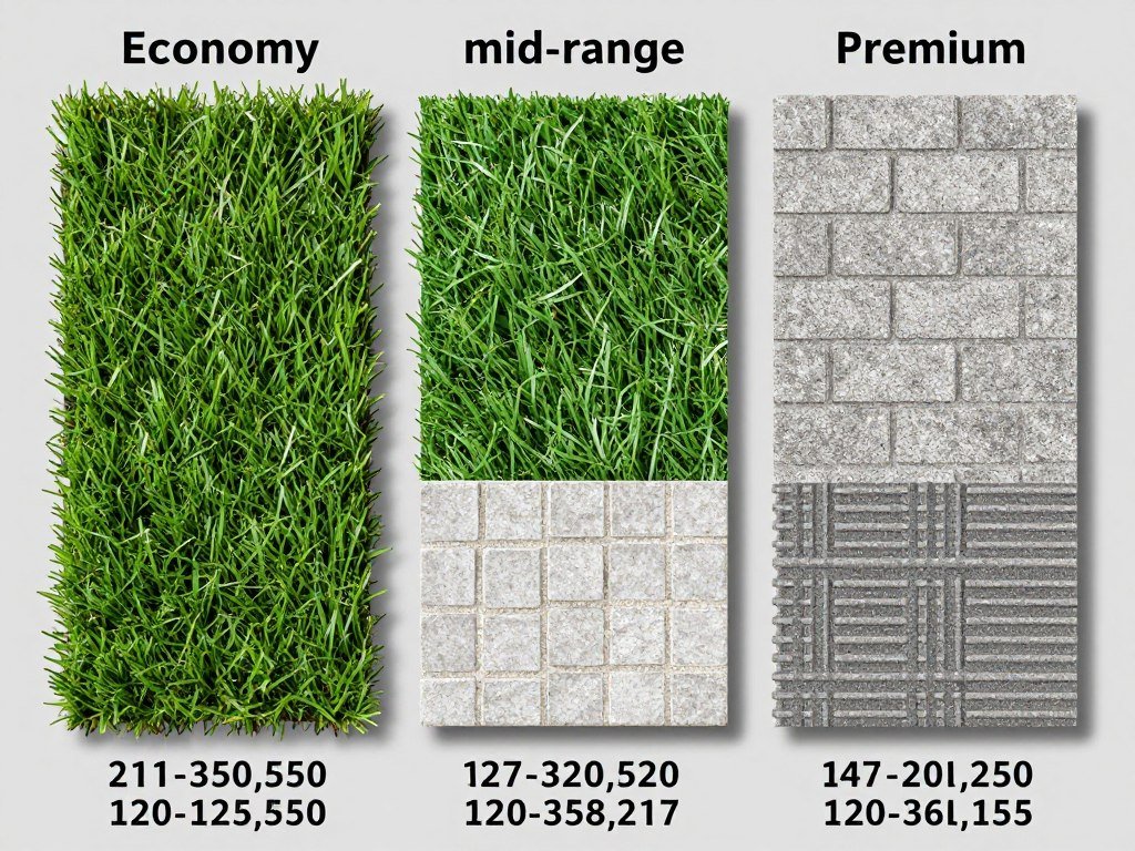 Comparison of different quality levels of turf and paver materials with price indicators