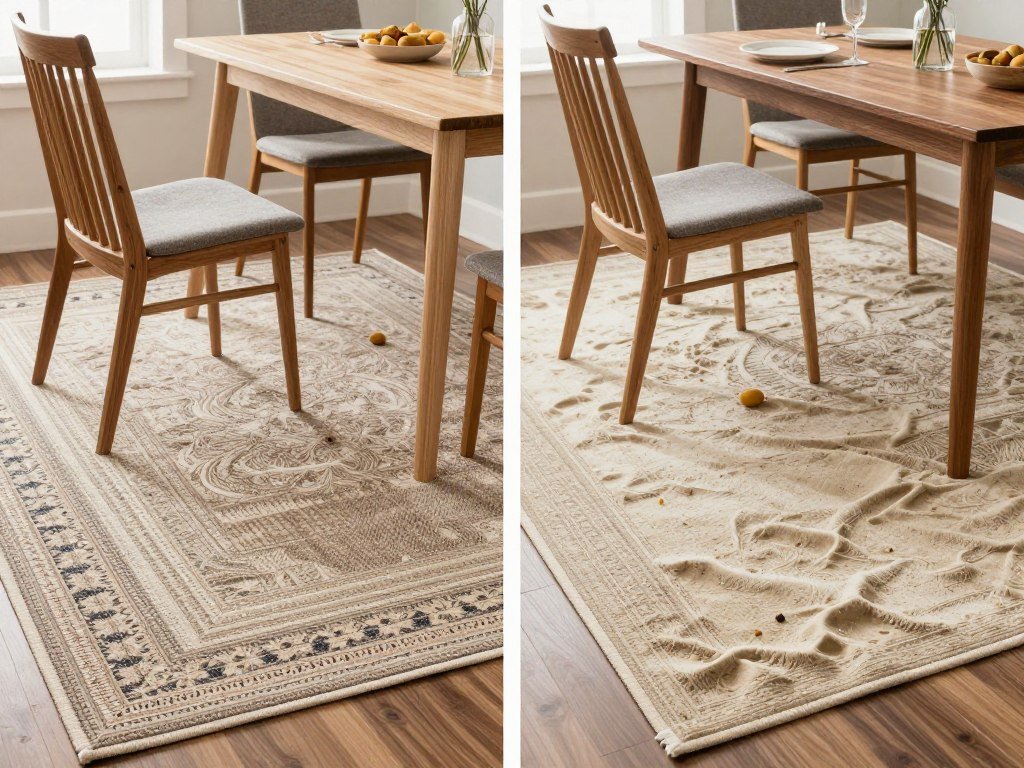 Comparison of high pile vs low pile rugs in dining settings