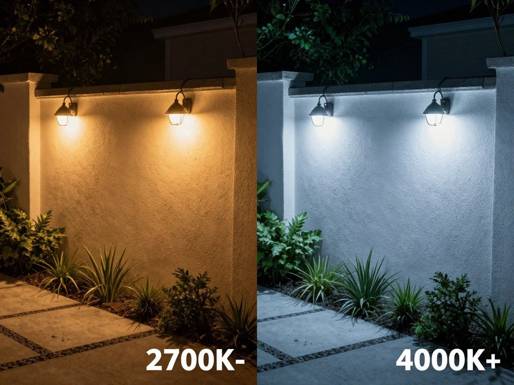 Comparison of warm vs cool white backyard lighting showing the different atmosphere each creates