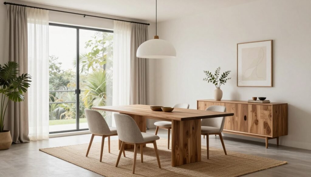 Complete organic modern dining room showcasing all design elements working in harmony