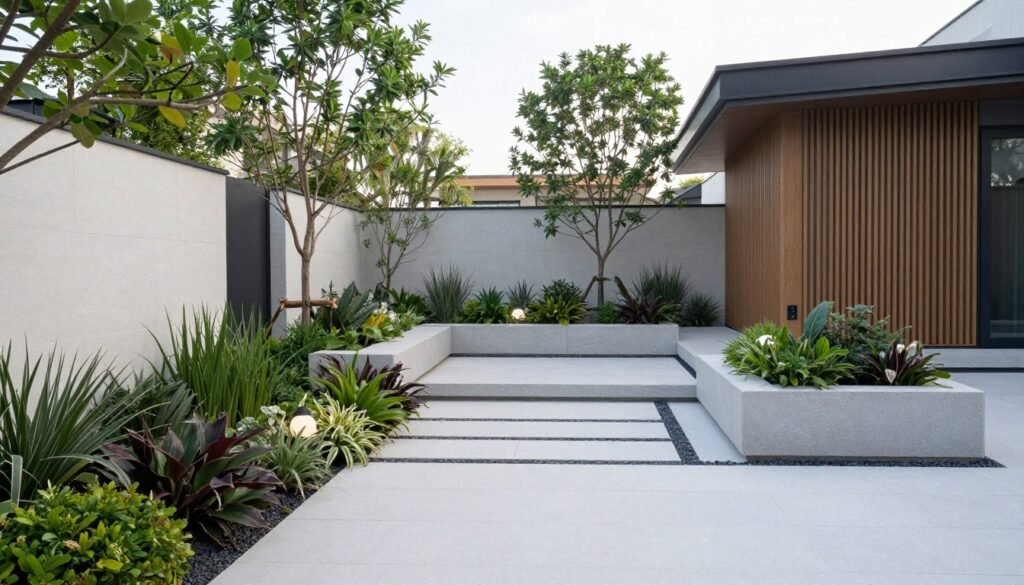 Completed modern landscape showing integration of all design elements