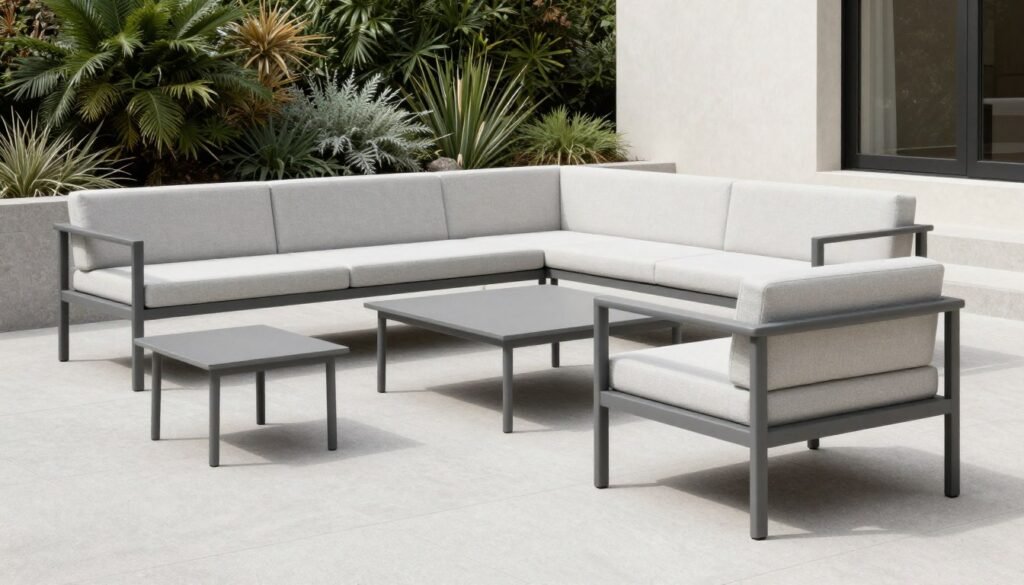 Contemporary outdoor furniture in a modern landscape setting